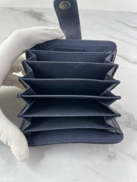 CHANEL Dark Navy Caviar Quilted Gusseted Card Holder