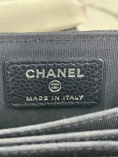 CHANEL Dark Navy Caviar Quilted Gusseted Card Holder