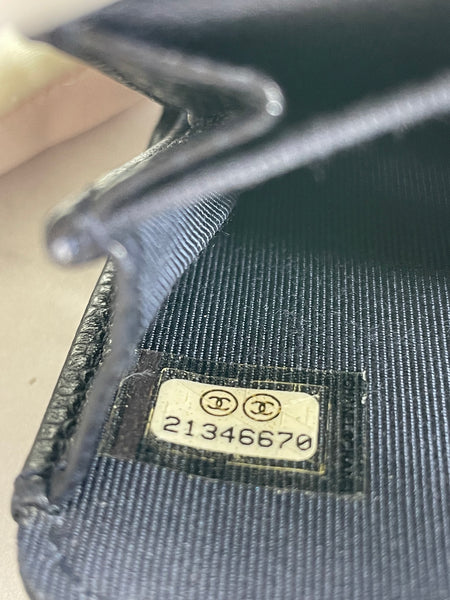 CHANEL Dark Navy Caviar Quilted Gusseted Card Holder