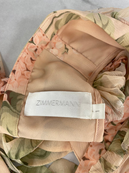 ZIMMERMANN Peach Floral Prima Floating Cut Out Dress Size 1 (Fits US 2)