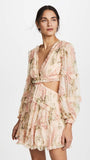 ZIMMERMANN Peach Floral Prima Floating Cut Out Dress Size 1 (Fits US 2)