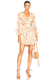 ZIMMERMANN Peach Floral Prima Floating Cut Out Dress Size 1 (Fits US 2)