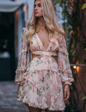 ZIMMERMANN Peach Floral Prima Floating Cut Out Dress Size 1 (Fits US 2)
