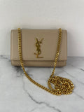 SAINT LAURENT Beige KATE SMALL CHAIN BAG IN GRAIN DE POUDRE EMBOSSED LEATHER Crossbody/Shoulder Bag