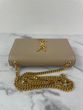 SAINT LAURENT Beige KATE SMALL CHAIN BAG IN GRAIN DE POUDRE EMBOSSED LEATHER Crossbody/Shoulder Bag
