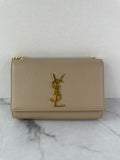 SAINT LAURENT Beige KATE SMALL CHAIN BAG IN GRAIN DE POUDRE EMBOSSED LEATHER Crossbody/Shoulder Bag