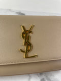 SAINT LAURENT Beige KATE SMALL CHAIN BAG IN GRAIN DE POUDRE EMBOSSED LEATHER Crossbody/Shoulder Bag