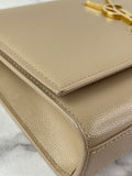 SAINT LAURENT Beige KATE SMALL CHAIN BAG IN GRAIN DE POUDRE EMBOSSED LEATHER Crossbody/Shoulder Bag