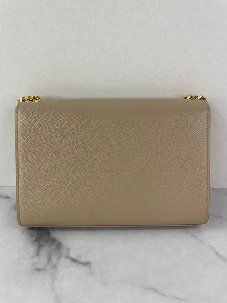 SAINT LAURENT Beige KATE SMALL CHAIN BAG IN GRAIN DE POUDRE EMBOSSED LEATHER Crossbody/Shoulder Bag