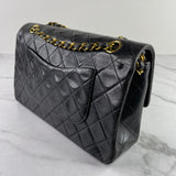 CHANEL Vintage Black Lambskin Quilted Medium Double Flap Bag