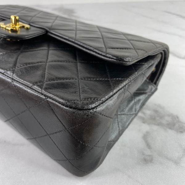 CHANEL Vintage Black Lambskin Quilted Medium Double Flap Bag