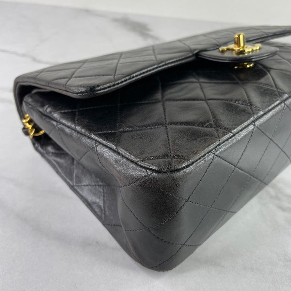 CHANEL Vintage Black Lambskin Quilted Medium Double Flap Bag