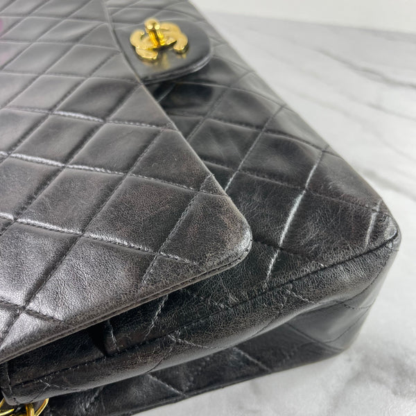 CHANEL Vintage Black Lambskin Quilted Medium Double Flap Bag
