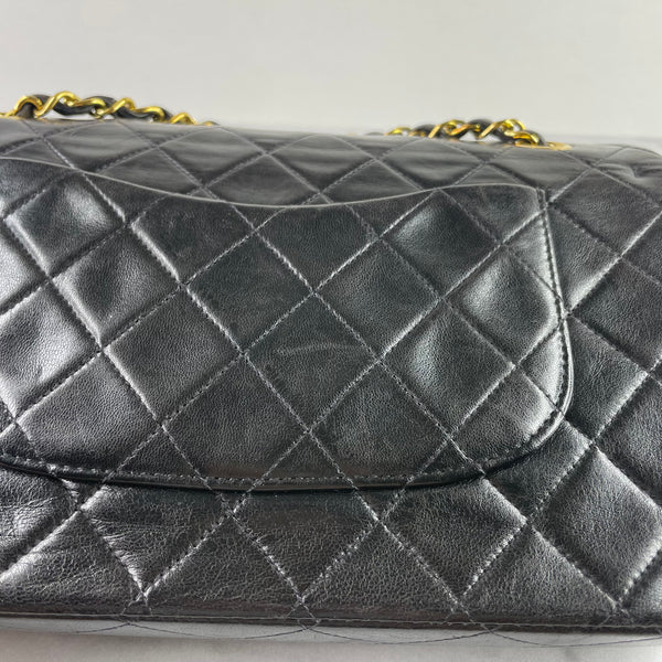 CHANEL Vintage Black Lambskin Quilted Medium Double Flap Bag