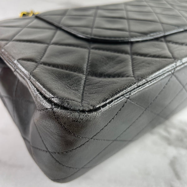 CHANEL Vintage Black Lambskin Quilted Medium Double Flap Bag