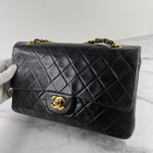 CHANEL Vintage Black Lambskin Quilted Medium Double Flap Bag
