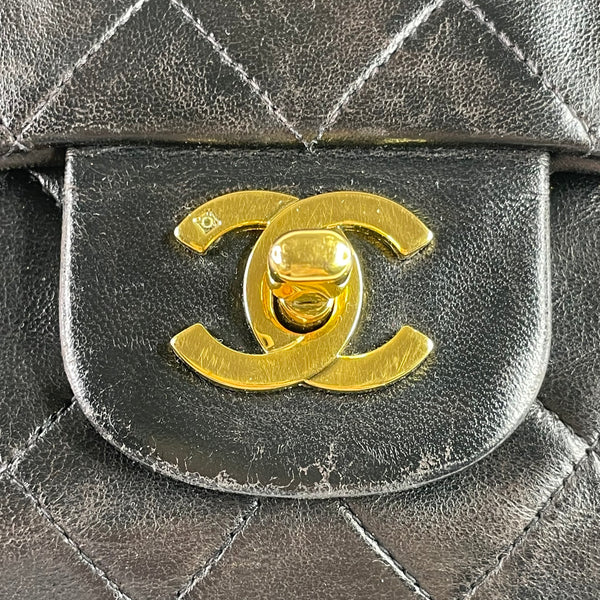 CHANEL Vintage Black Lambskin Quilted Medium Double Flap Bag