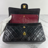 CHANEL Vintage Black Lambskin Quilted Medium Double Flap Bag