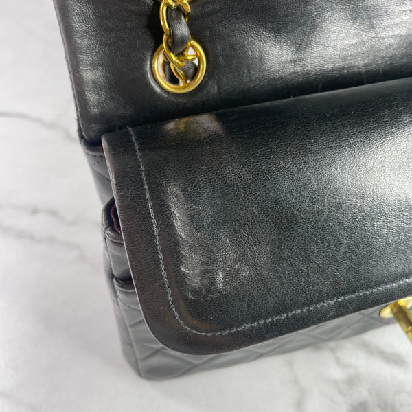 CHANEL Vintage Black Lambskin Quilted Medium Double Flap Bag