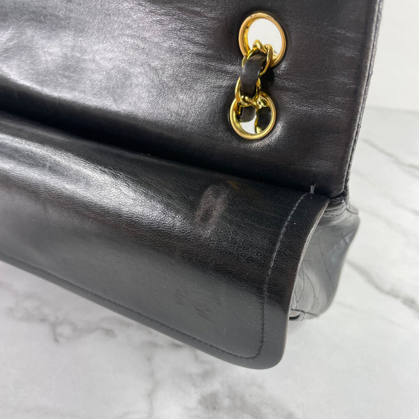 CHANEL Vintage Black Lambskin Quilted Medium Double Flap Bag