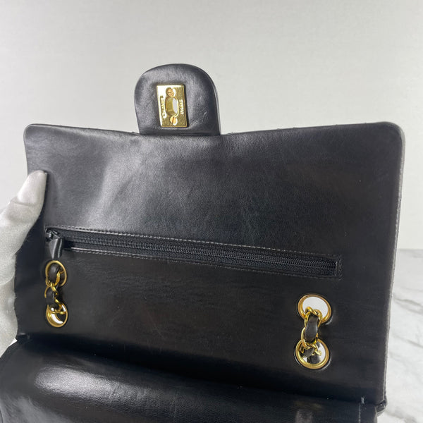 CHANEL Vintage Black Lambskin Quilted Medium Double Flap Bag
