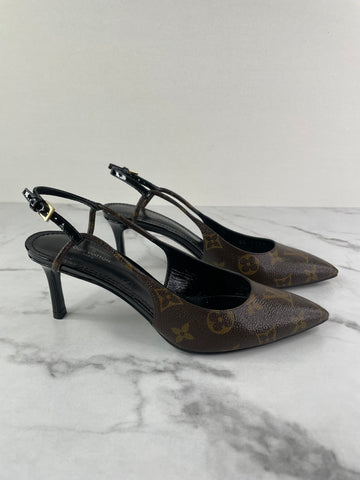 LOUIS VUITTON Monogram/Black Chérie Slingback Pumps Size 36