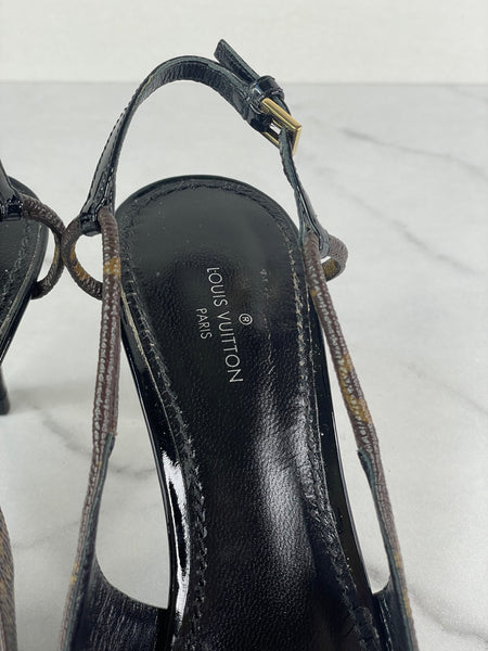 LOUIS VUITTON Monogram/Black Chérie Slingback Pumps Size 36