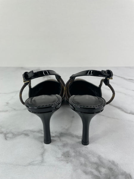LOUIS VUITTON Monogram/Black Chérie Slingback Pumps Size 36