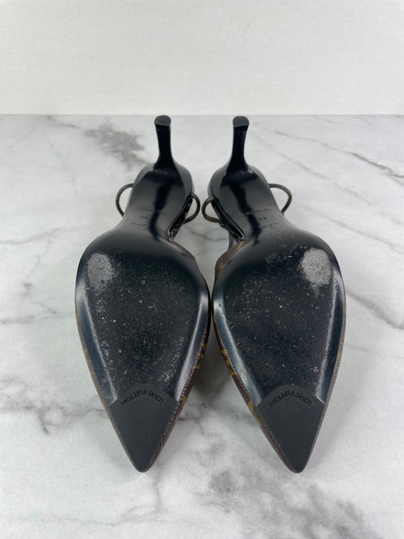 LOUIS VUITTON Monogram/Black Chérie Slingback Pumps Size 36