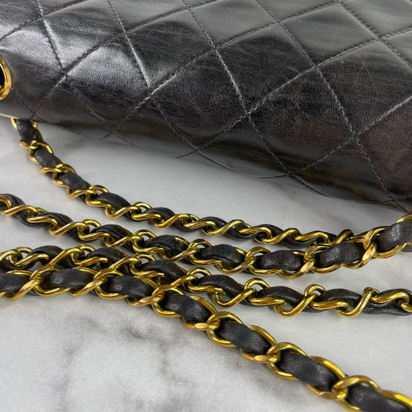 CHANEL Vintage Black Lambskin Quilted Medium Double Flap Bag