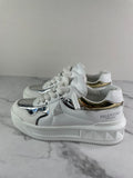 VALENTINO White/Metallic One Stud XL Leather Platform Sneakers Size 38.5
