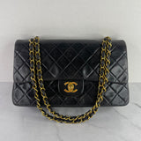 CHANEL Vintage Black Lambskin Quilted Medium Double Flap Bag