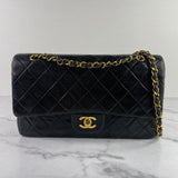 CHANEL Vintage Black Lambskin Quilted Medium Double Flap Bag