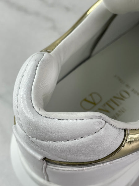 VALENTINO White/Metallic One Stud XL Leather Platform Sneakers Size 38.5