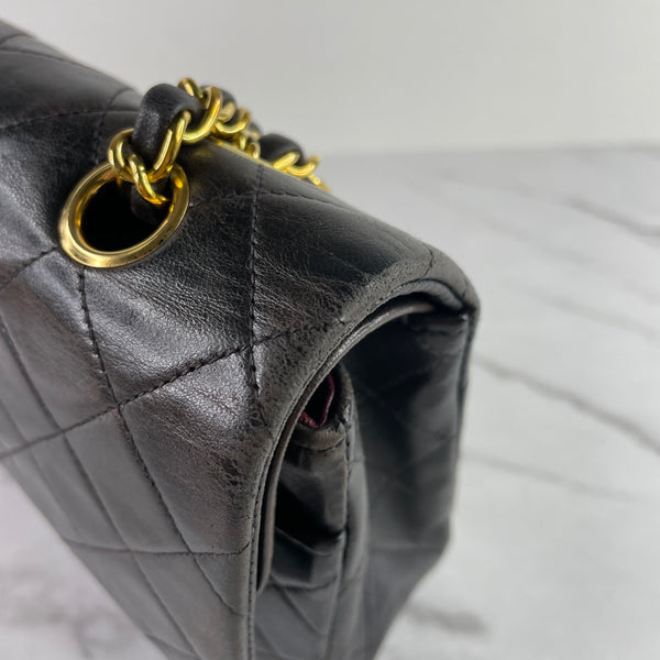 CHANEL Vintage Black Lambskin Quilted Medium Double Flap Bag