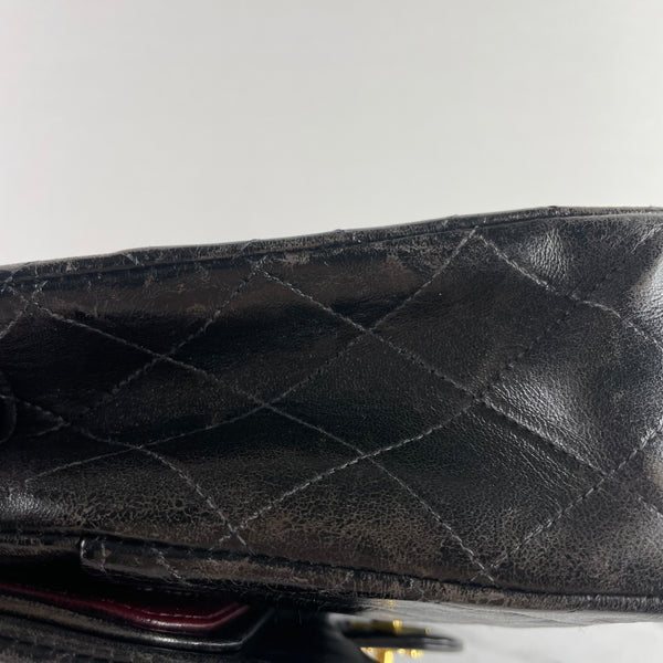 CHANEL Vintage Black Lambskin Quilted Medium Double Flap Bag