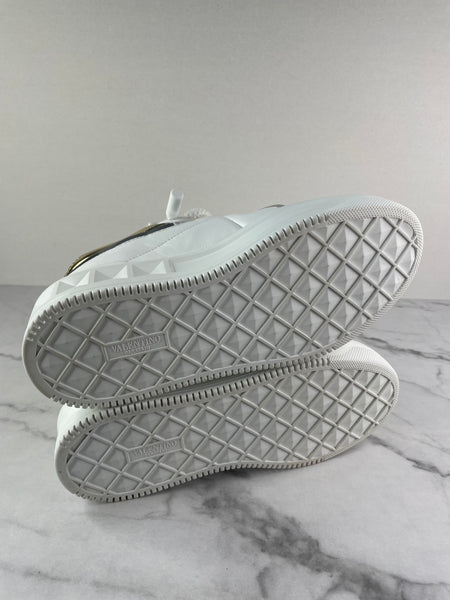 VALENTINO White/Metallic One Stud XL Leather Platform Sneakers Size 38.5