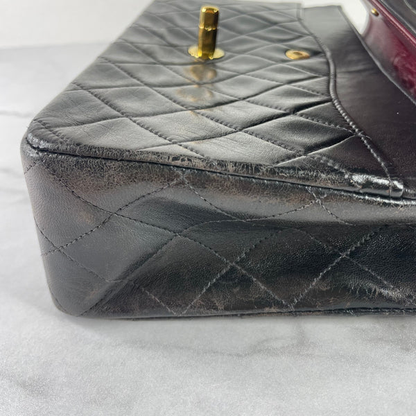 CHANEL Vintage Black Lambskin Quilted Medium Double Flap Bag