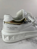 VALENTINO White/Metallic One Stud XL Leather Platform Sneakers Size 38.5