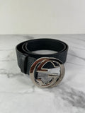 GUCCI Unisex Black/Grey GG Supreme Belt with Interlocking G buckle Size 90/36