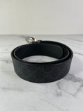 GUCCI Unisex Black/Grey GG Supreme Belt with Interlocking G buckle Size 90/36