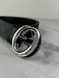 GUCCI Unisex Black/Grey GG Supreme Belt with Interlocking G buckle Size 90/36