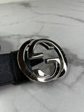 GUCCI Unisex Black/Grey GG Supreme Belt with Interlocking G buckle Size 90/36