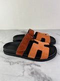 Hermès Chypre Orange and Brown Suede Sandals Size 39