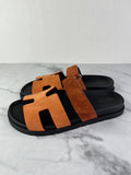 Hermès Chypre Orange and Brown Suede Sandals Size 39
