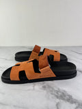 Hermès Chypre Orange and Brown Suede Sandals Size 39