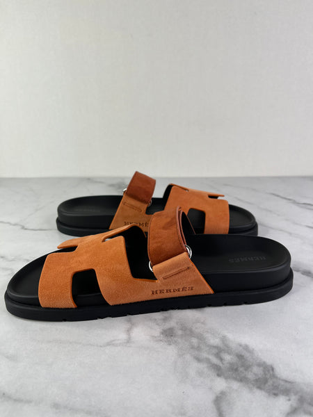 Hermès Chypre Orange and Brown Suede Sandals Size 39