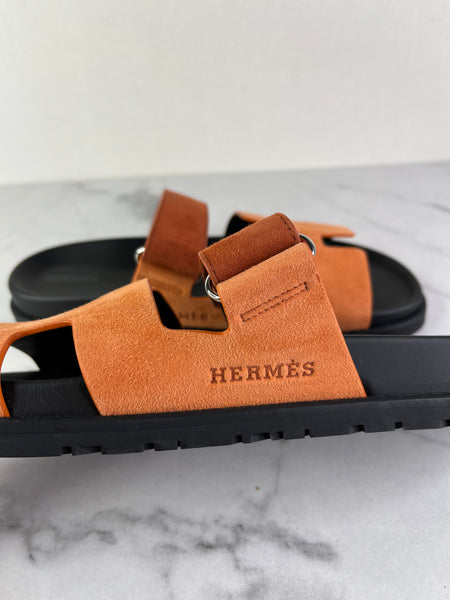 Hermès Chypre Orange and Brown Suede Sandals Size 39