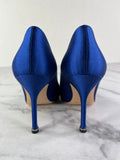 Manolo Blahnik HANGISI Blue Satin Jewel Buckle Pumps Size 34.5