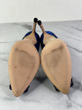 Manolo Blahnik HANGISI Blue Satin Jewel Buckle Pumps Size 34.5